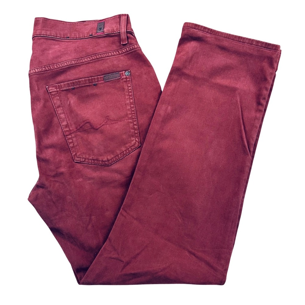 7 For All Mankind Luxe Performance The Straight Burgundy Maroon Jeans Men's 32